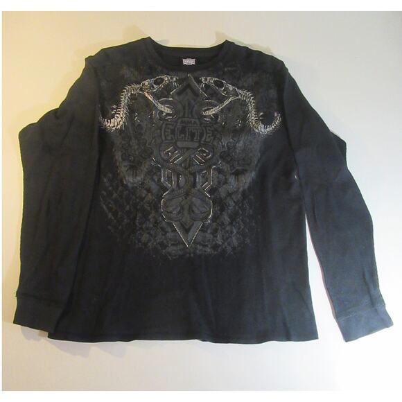 VTG Y2K MMA Elite Shirt Mens XL Double Sided Black Waffle Thermal Snake Skull - Picture 1 of 10